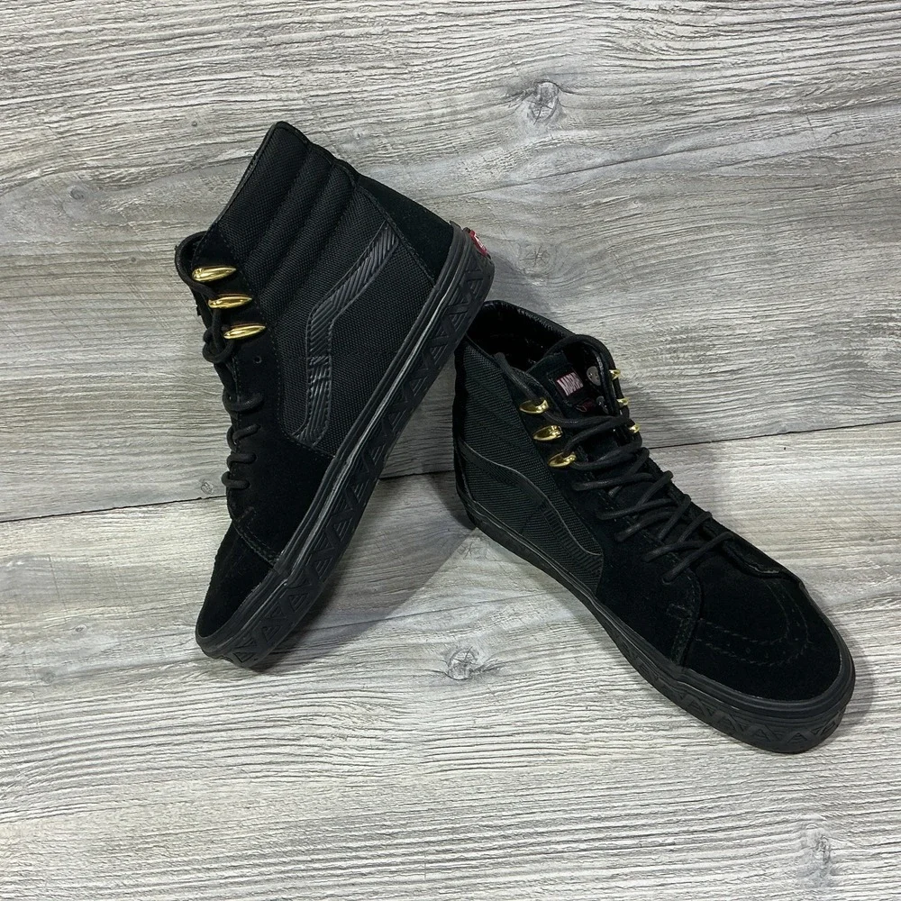 Vans x Marvel Black Panther Sk8 Hi Sneakers US Men's 7.5 Women's 9 Black 721356